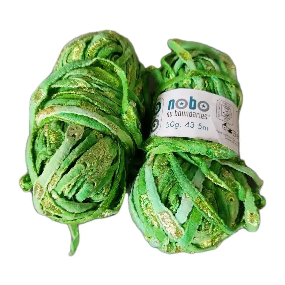 Nobo No Boundaries Ribbon Ladder Yarn Green Gold Metallic Novelty Lot